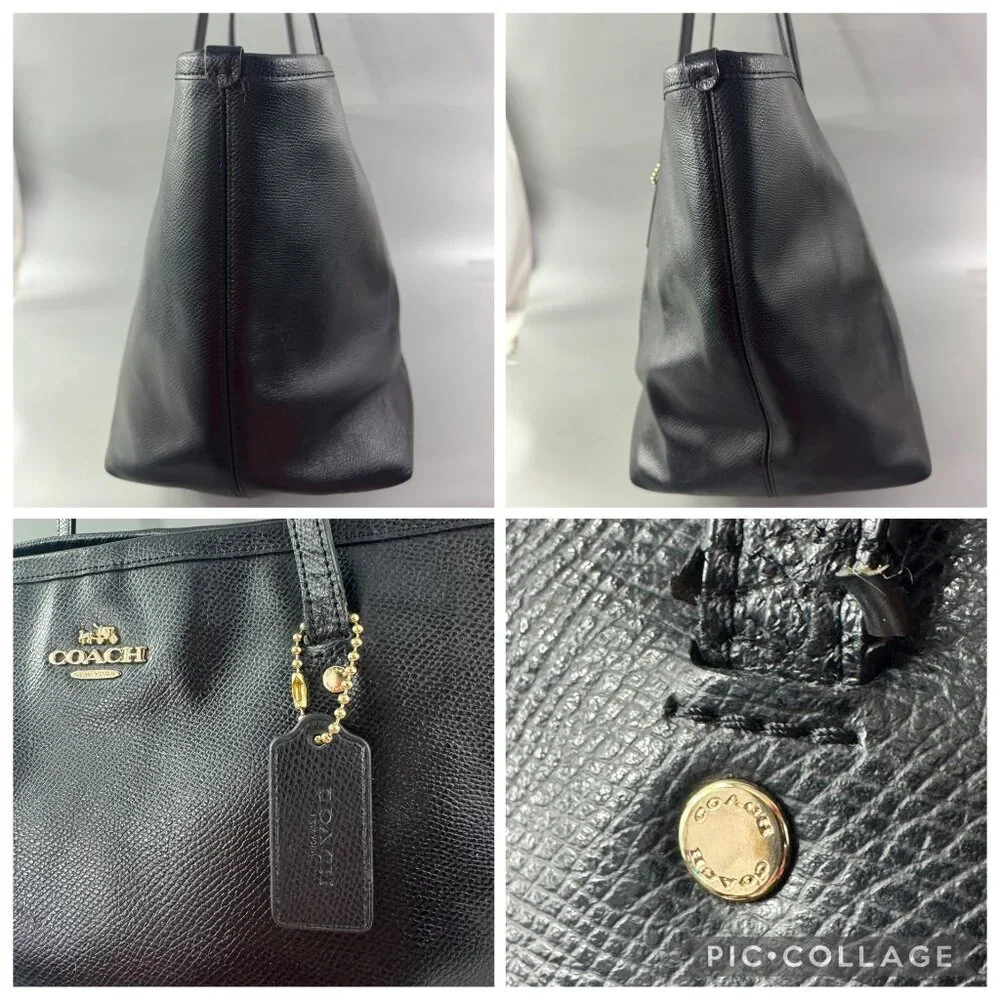 Authentic Coach # F34099 Black Leather Crossgrain Large Taxi Tote Bag - Picture 8 of 13